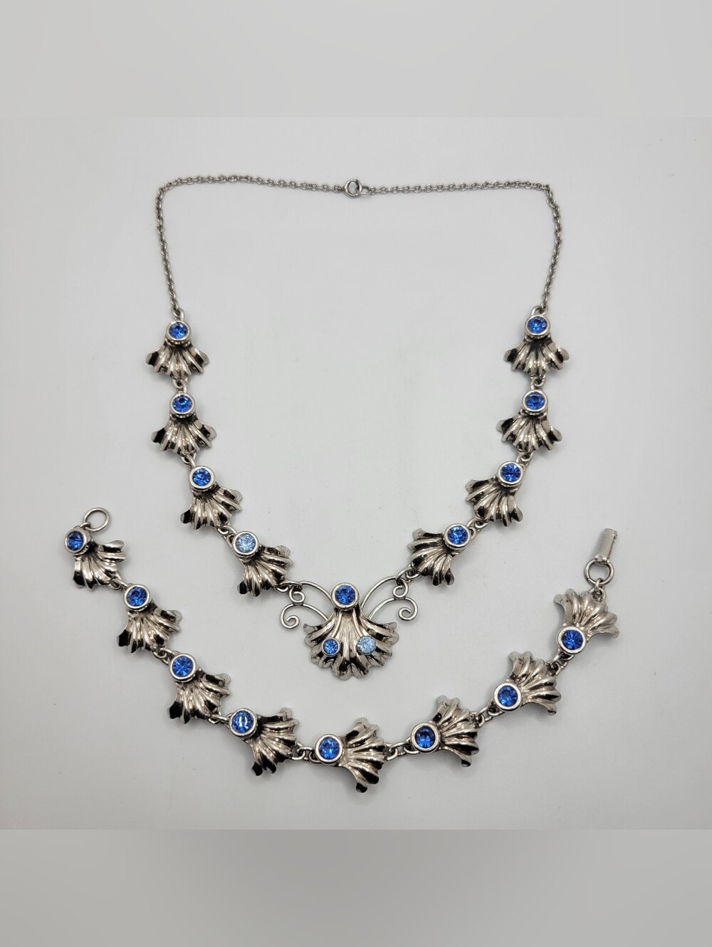 Vintage Bond Boyd Sterling Silver Rhinestone Set, 15" Necklace + 7" Bracelet